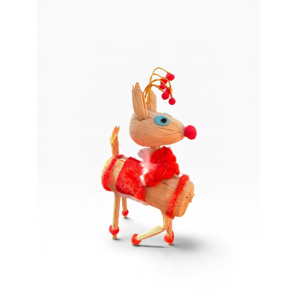 vintage corn husk reindeer Christmas ornament
